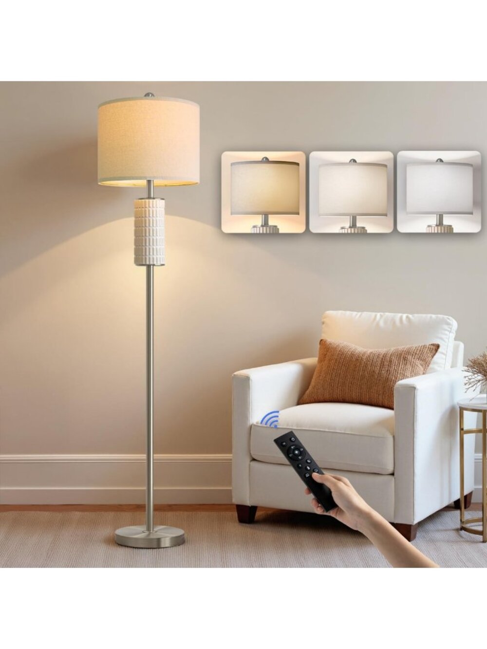 Modern 64" Ceramic Floor Lamp with Remote, Dimmable Colors for Living Room
